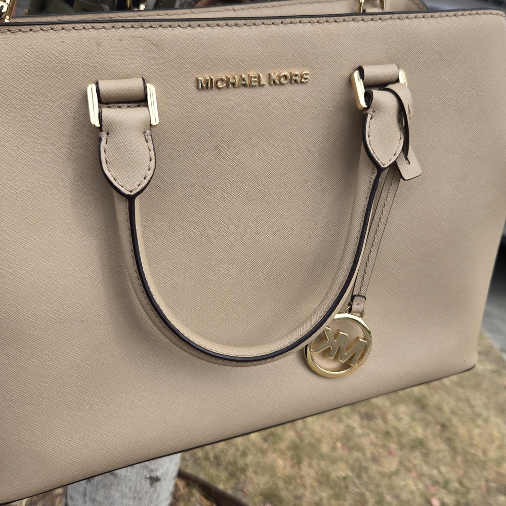 Michael Kors Beige Satchel with Gold Accents